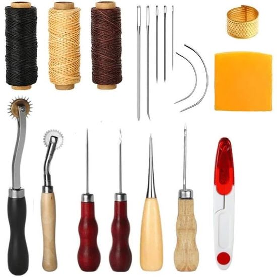 Kit Completo Attrezzi Lavorazione Pelle Benlay - Beveler, Punzoni, Filo, Aghi E Borsa Portautensili, Per Artigianato E Cucito