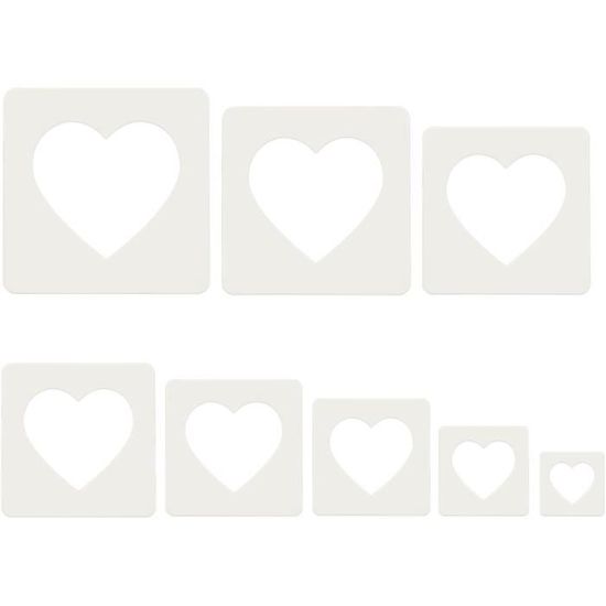 Lot De 16 Pochoirs Cœurs Multitailles – 8 Tailles De 4 à 17,5 Cm – Plastique Réutilisable Pour Peinture, DIY, Scrapbooking & Déco