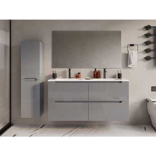 Double vasque à encastrer en résine effet pierre, blanc, L120 x l46 cm