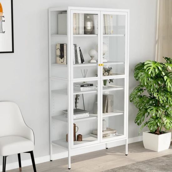 Vitrine Murale Invisible VidaXL - Étagère Livre DVD Verre - Blanc MDF Avec Portes Vitrées
