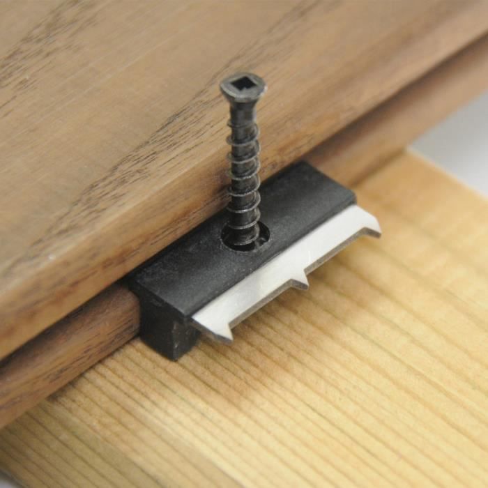 Clips de fixation en bois composite pour le vissage de lames de terrasse en bois compositeVis en acier inoxydable. 