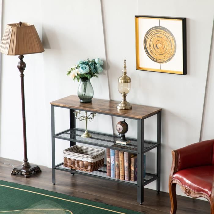 Table Console Table d’appoint style industriel - 2 Étagères - 101.5*35*80cm - Marron
