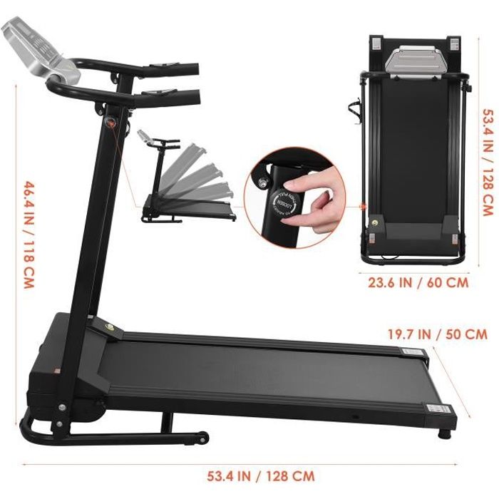 Tapis de Course électrique 1.5HP pliable Mixte J01F - Motorisé 10 km-h, 12 procédures
