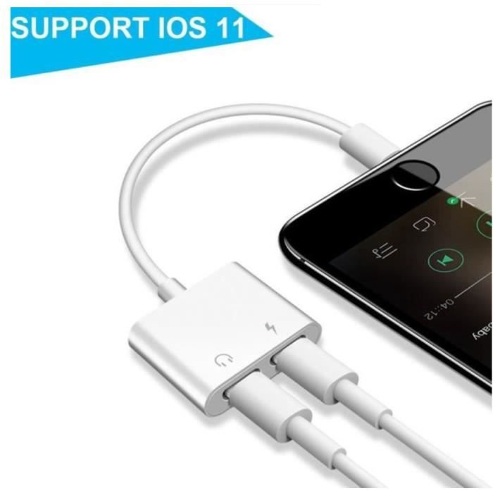 2 en 1 Adaptateur de Lightning,Double Lightning Casque Chargeur Convertisseur pour Apple iPhone X / 8 Plus / 8 / 7 Plus / 7 Blanc