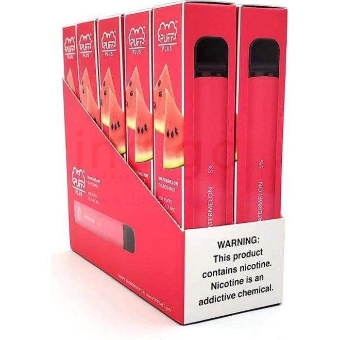 10 Pack Puff Plus 50mg Jetable Vape Fruit de Pastèque Favorisé 3.2ml Liquide de cigarette électronique Batterie 550mAh