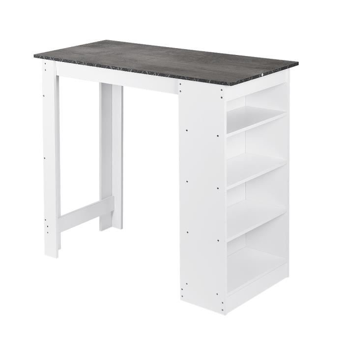 Table de Bar Style Contemporain avec Étagere de Rangement de 4 Nivaux 115*50*103CM - Blanc et Noir
