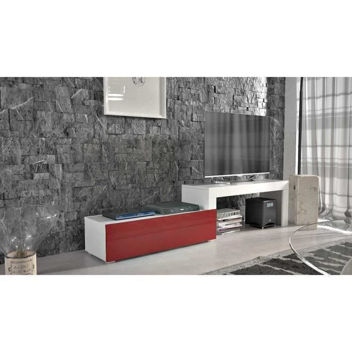 Meuble tv extensible blanc mat bordeaux laqué 108-200 + Led bleu