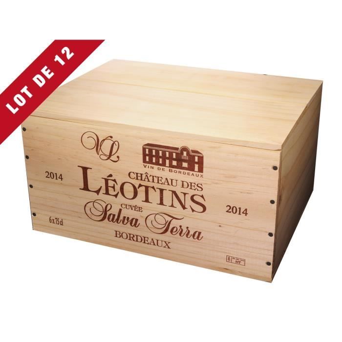 12X La Caisse Bois 6x75cl estampillé Château des Léotins - coffret