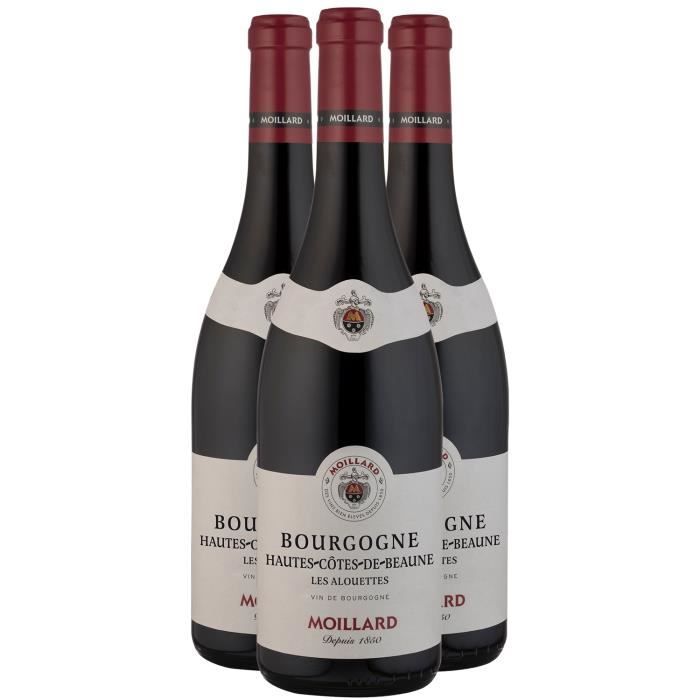 Bourgogne Hautes Côtes de Beaune Les Alouettes Rouge 2020 - Lot de 3x75cl - Domaine Moillard - Vin AOC Rouge de Bourgogne