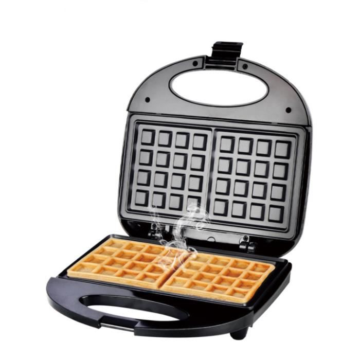 Gaufrier électrique - 750 W - Double chauffage - Plaques antiadhésives - Noir