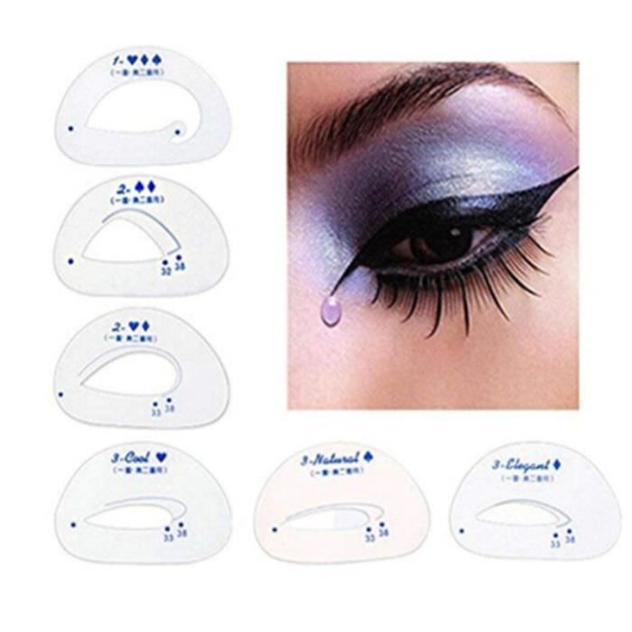as picture -6 pièces Eyeliner pochoir oeil de chat queue de poisson Double aile Eyeliner pochoir modèles modèle façonnage outils sou