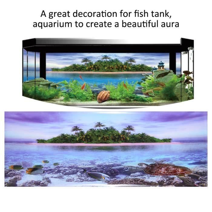 Affiche de plage de noix de coco adhésif effet 3D pour la décoration de réservoir de poissons d'aquarium (S)