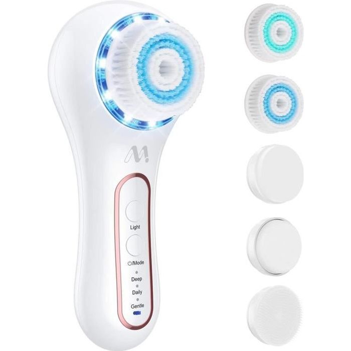 Brosse Nettoyante Visage Électrique Misiki Brosse Faciale Électrique avec 5 Têtes Brossantes 3 Modes Rotatif de Brosse Faciale Recha