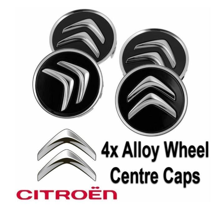 Caches moyeu de Roue Motif Citroen 60 mm - pour Citroen Citroen Voiture Universelle C1 C3 C3 C4 C5 C6 - Lot de 4 - Noir
