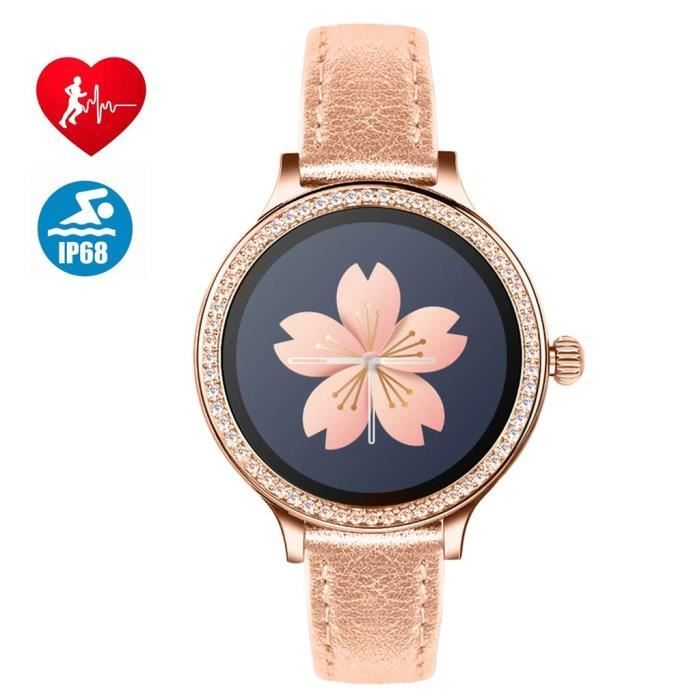 Montre Connectée, Bluetooth Smartwatch pour Femme, IP68 Imperméable, Moniteur de Fréquence Cardiaque, SMS, Rappel d'appel,Sports Mon