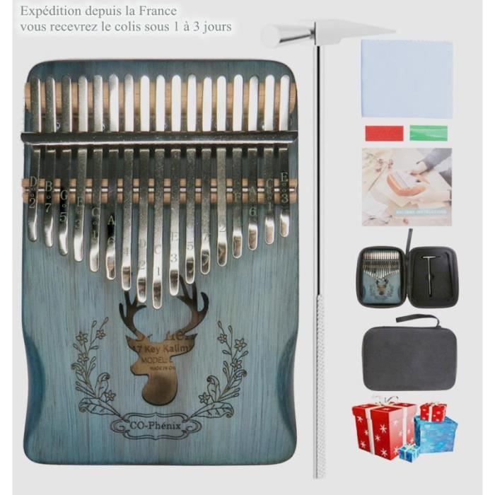 Kalimba Pouce Piano 17 Touches AvecAcajou En Bois Marteau Et Livre De Musique, Parfait Pour Melomane, Debutants, Enfants