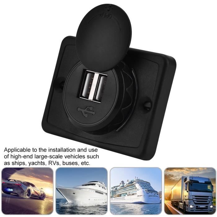 Chargeur USB pour voiture, 3.1A voiture double ABS noir port USB prise chargeur prise 12V LED étanche-TIP