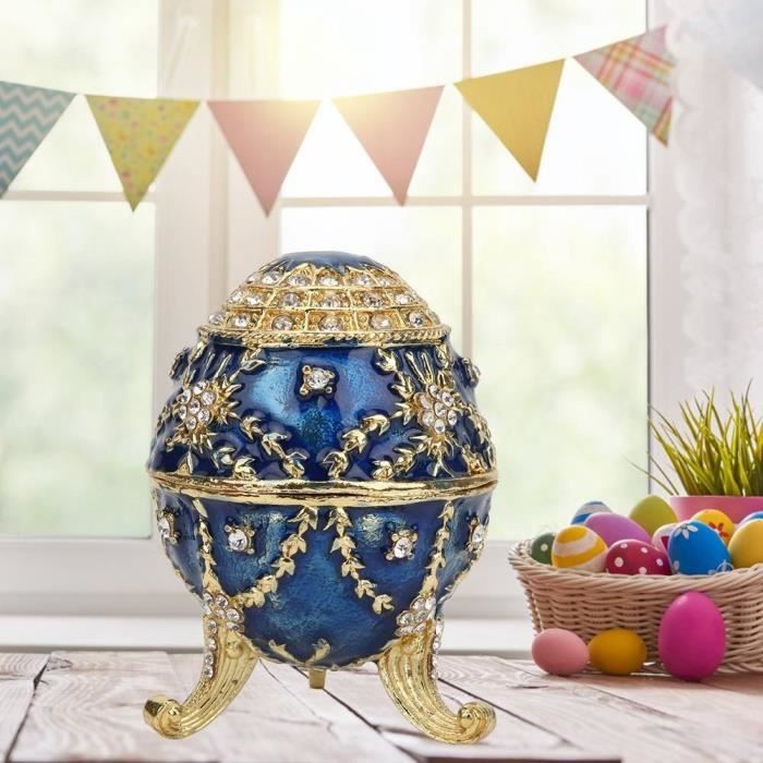 Peint à la main émaillé Fabergé oeuf bibelot boîte bijoux anneaux collier boucles d'oreilles titulaire pour Thanksgiving