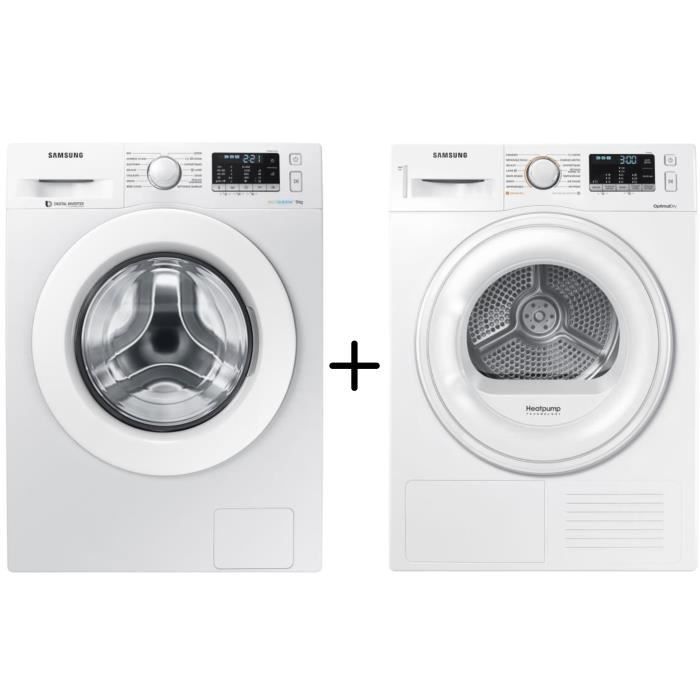 SAMSUNG WW90J5455MW - Lave linge frontal 9kg - 1400 tours / min - A+++ - Blanc + SAMSUNG - DV90M50001W - Sèche-Linge - A++ - 9kg
