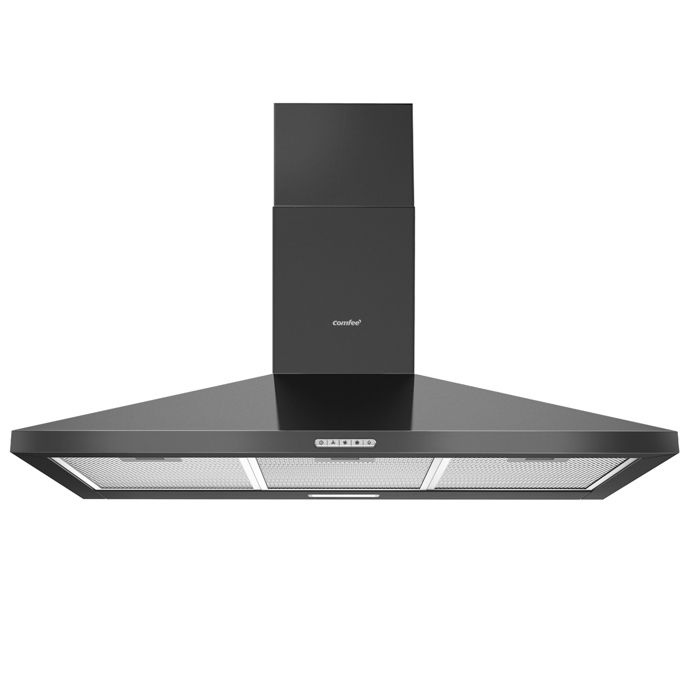 Comfee Hotte Aspiratne Hotte De Cuisine 90cm-3 Vitesse- 2 Filtre à charbon- Recyclage ou Evacuation-LED lampe-Noir