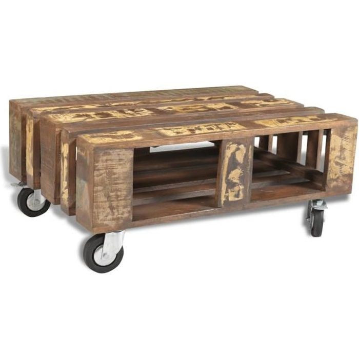 BEB Table basse avec 4 roulettes Bois recyclé