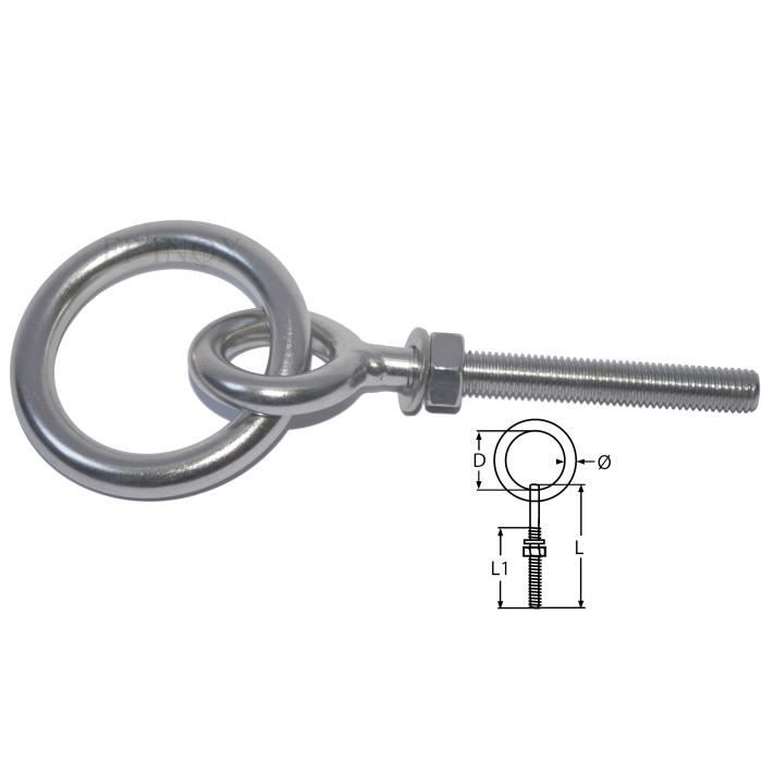 Piton inox Anneau Articulé M10 x 130mm inox 304 - A2