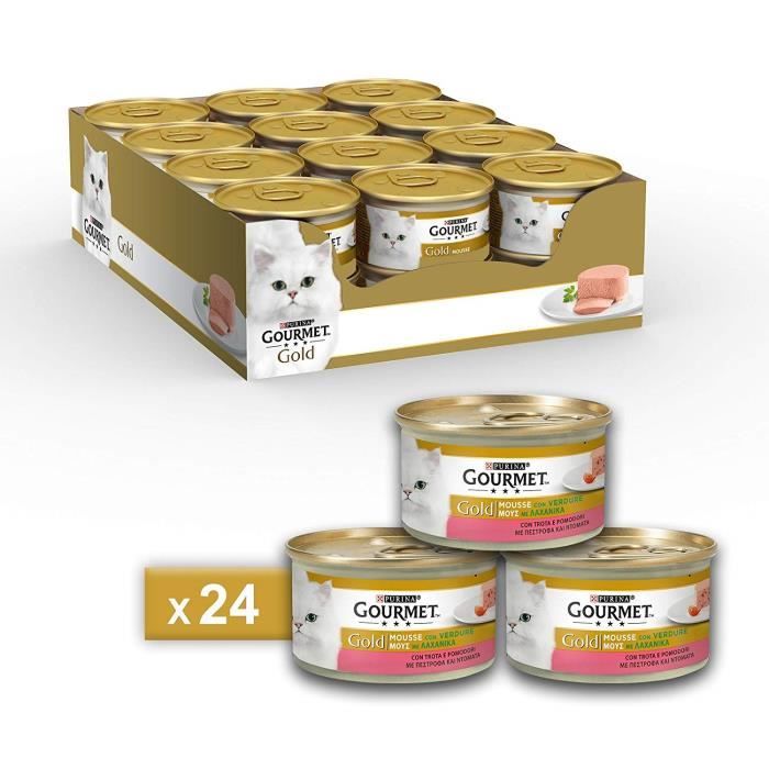Gourmet 12138482 - COMMUTATEUR KVM - Gold Mousse pour Le Chat, avec Truite et adorables tomates, 85 g ? Lot de 24 pièces