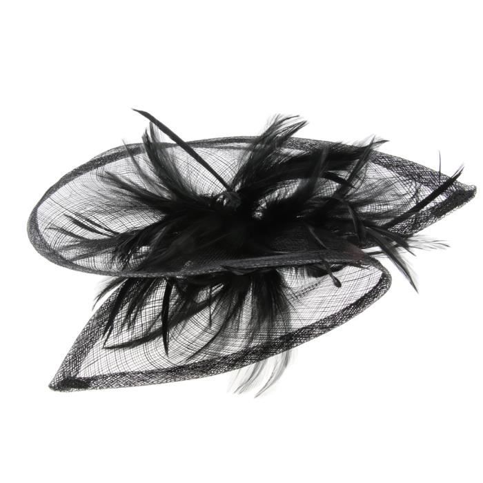 Femmes Fascinator chapeau nuptiale plumes cheveux clip accessoires cocktail Royal Ascot Noir