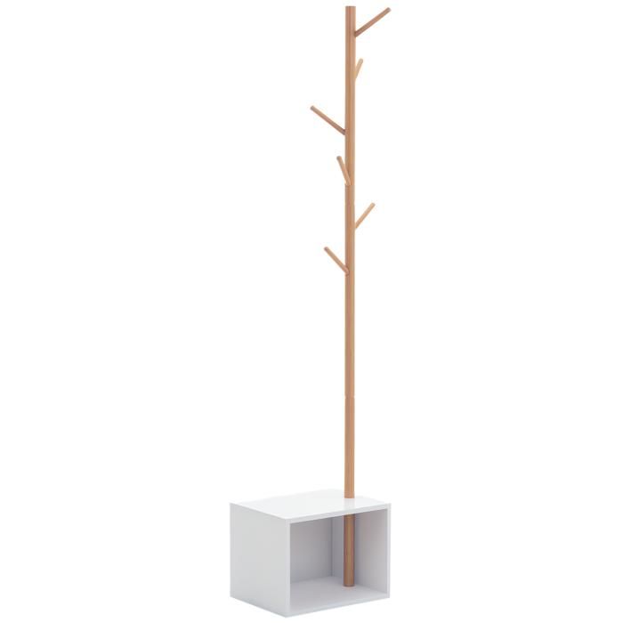 Meuble rangement porte-manteaux 2 en 1 design contemporain cosy dim. 40L x 30l x 180H cm MDF blanc bois massif bambou 40x30x180cm