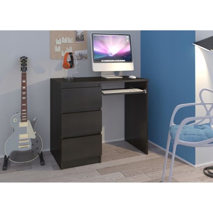 YORK L- Bureau moderne informatique d'ordinateur 96x50x76 - Support clavier 3 tiroirs - Mobilier bureau-travail - Wengé