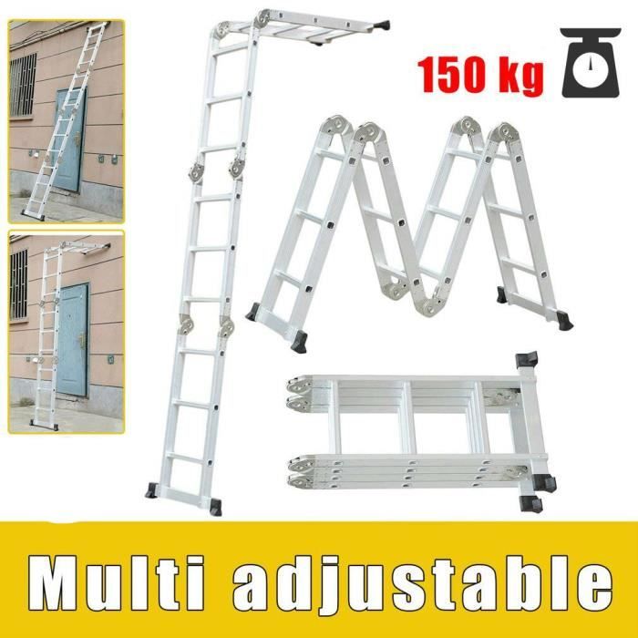 4x3 90cm Échelle Pliante Télescopique Aluminium Multifonction Escabeau à Haute Résistance
