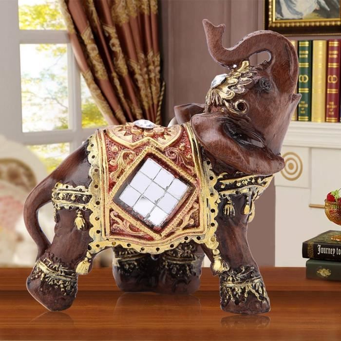 VINGVO Figurine d'éléphant Chanceux Feng Shui Bois Grain Éléphant Statue Sculpture Richesse Figurine Cadeau Décoration (S)