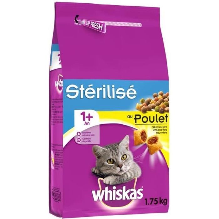 WHISKAS - Croquette Chat Stérilisé Poulet 1750G - Lot De 3 - Offre Special