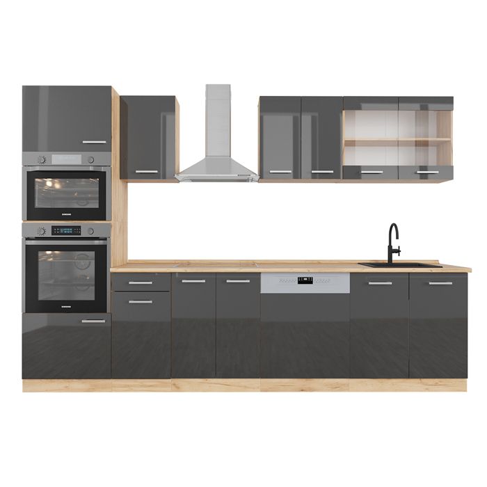 Vicco - Cuisine R-line 300 Cm - Gris Noble - Chêne Doré