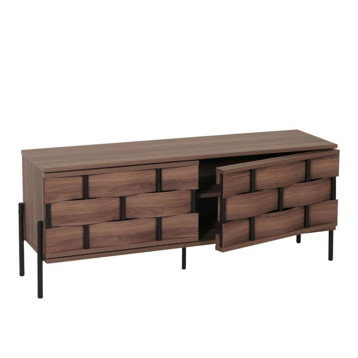 Meuble TV HWC-M44 design 3D tressé Push-to-open Portes 120cm marron
