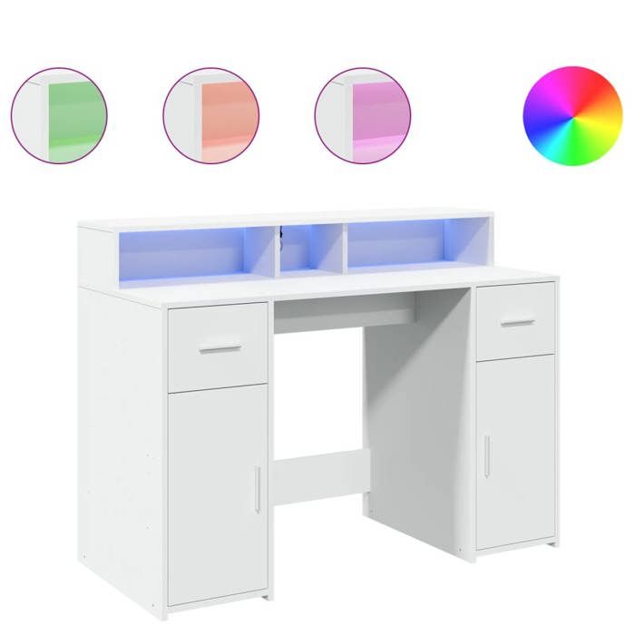 Bureau avec lumières LED Table détude - blanc 120x55x91 cm bois dingénierie CHY6255666