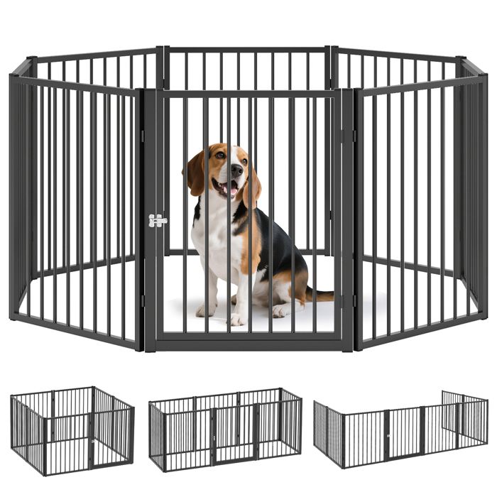 Parc pour chien - PawHut - parc pour animaux - 8 panneaux - clôture portable pliable - noir