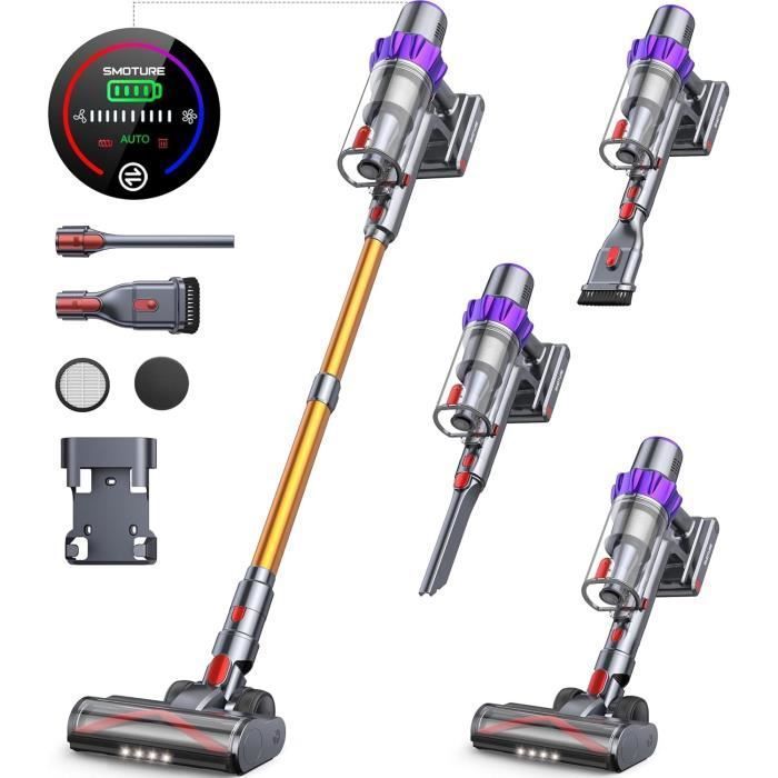 AlloyMove Aspirateur Balai Sans Fil Gris- Moteur 450W - Aspiration 45000 Pa - Autonomie 60 Min - Technologie Anti-Enchevêtrement - Design Autoportant - Idéal Pour Les Poils D'animaux