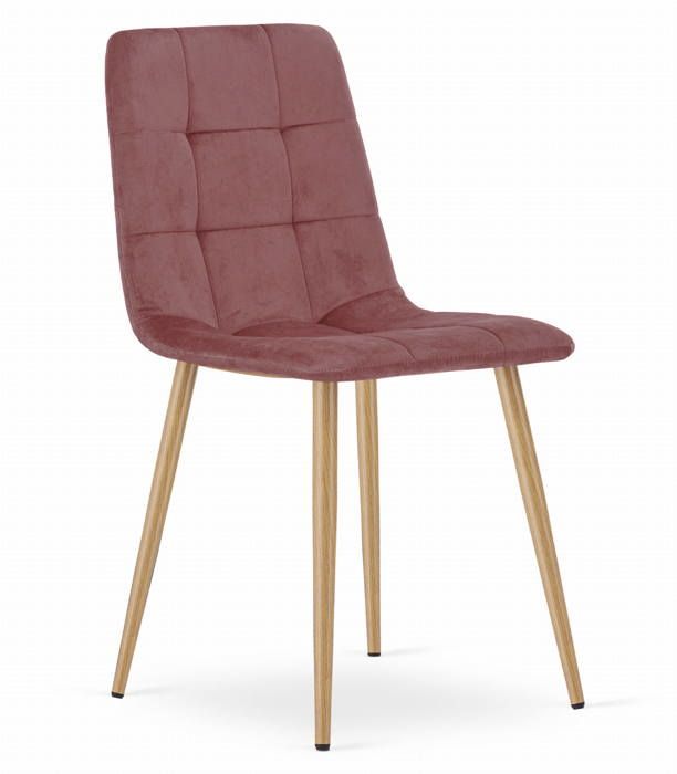 Chaise KARA - velours rose / pieds couleur bois x 1