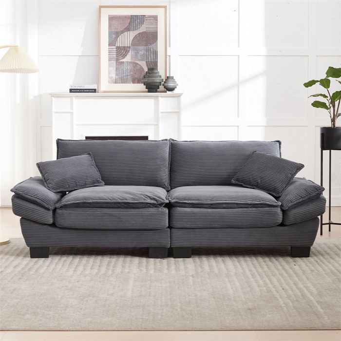 DRIPEX Canapé 3 Places en Velours Côtelé Gris foncé avec oreillerscoussins de dossier et accoudoirsPied en bois224×81×81cm