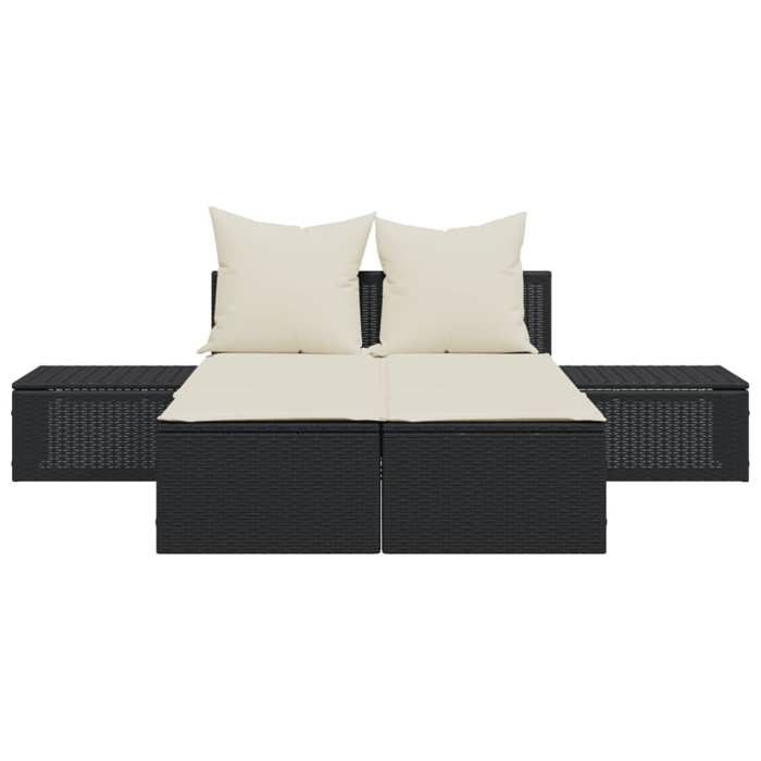 Chaise longue double - Transat dextérieur - avec coussins noir - Résine tresséetop vente499250520
