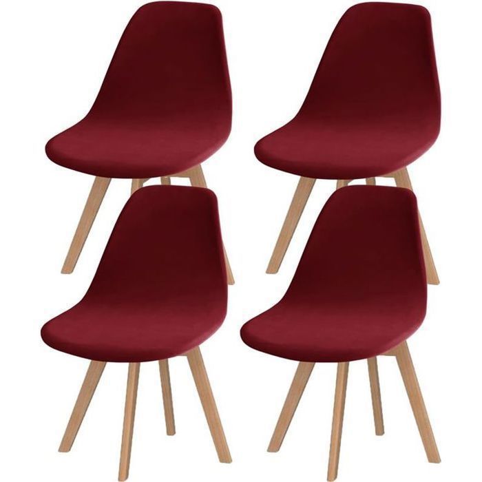NEWRGY-4Pcs Velours Housses de Chaise de Salle à Manger Scandinaves Extensible Couverture de Chaise sans Accoudoirs  Bordeaux