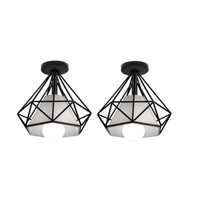 Plafonnier - Lot de 2 - Cage métal noir Ø20 cm - E27 - Style vintage