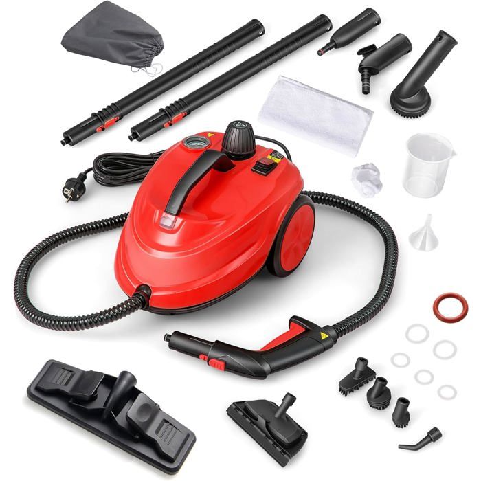 GOPLUS Nettoyeur Vapeur 2000W avec Réservoir 1,8L, 13 Accessoires, Pression  5 Bar, Balai Vapeur pour Tapis, Fenêtre, Verre & Rideau