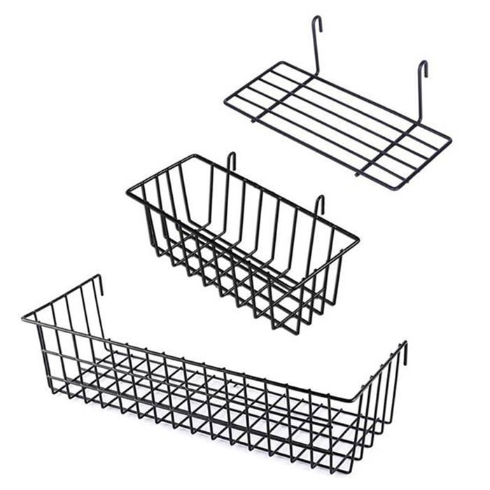 3PièCes SéRies Panier Suspendu éTagèRe Droite Pot de Fleur Support DAffichage pour Panneau de Grille Murale en Fil Panier à Pain