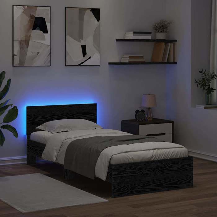 Cadre de lit - MOTHINESSTO - MOT13228 - Chêne noir - 90 x 190 cm - Lumières LED intégrées