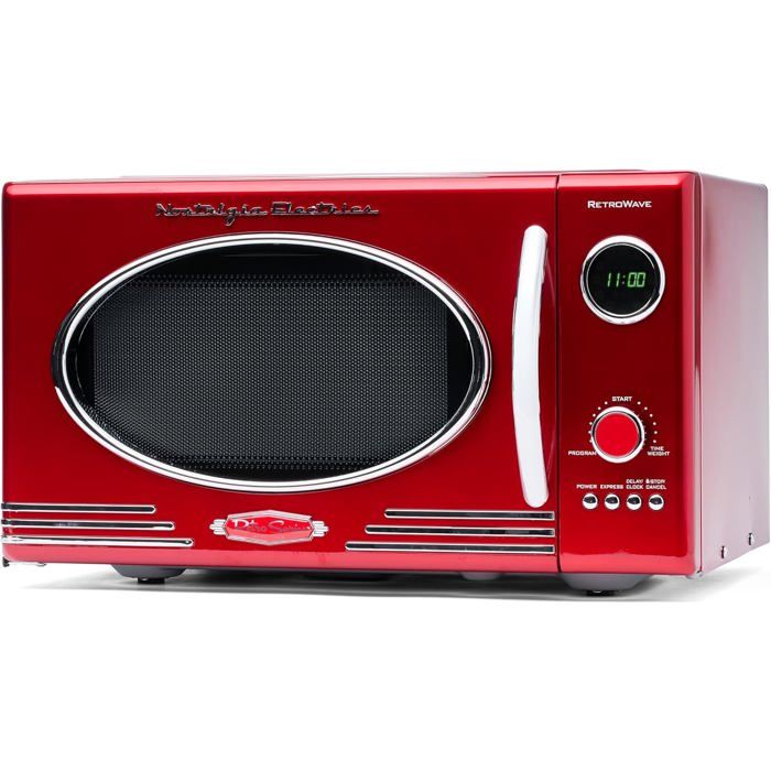Four à micro-ondes rétro - SUTEO - 800 Watts - 254 L - Rouge métallisé - Cuisson automatique - 12 réglages préréglés - Suteo
