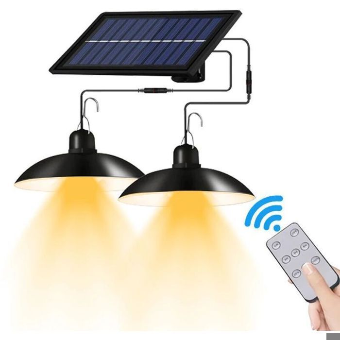 Lustre solaire avec télécommande - Virex® - Étanche IP65 - 2 têtes - Câble 3 m - Lumière chaude - 400 lm