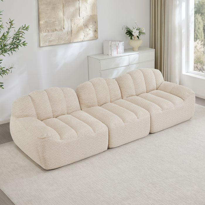 Canapé modulaire 3 places - Design sans cadre - Mousse haute densité 32D - Assise profonde - Velours côtelé