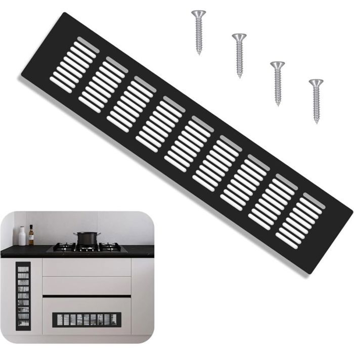 Grille de ventilation aluminium - Virex® - Carrée 80x250 mm - Noire - Aluminium résistant à la corrosion